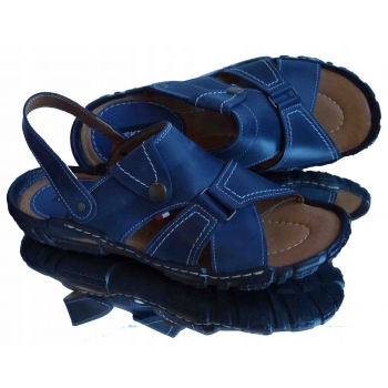 SZEROKIE meskie sandało-klapki skóra granat 45