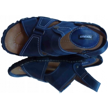 SZEROKIE meskie sandało-klapki skóra granat 45