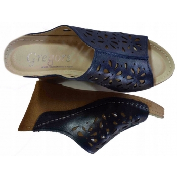 SKÓRA klapki granat koturn TĘGOŚĆ G/1/2 36