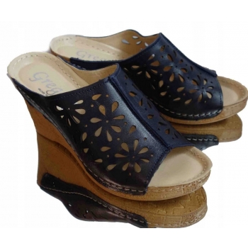 SKÓRA klapki granat koturn TĘGOŚĆ G/1/2 36