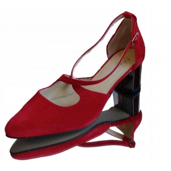 skorzane czerowne czółenko na szeroką stopę 42