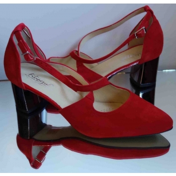 skorzane czerowne czółenko na szeroką stopę 42