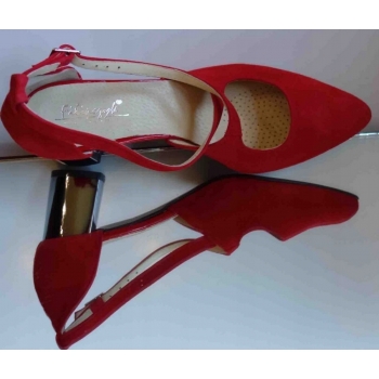 skorzane czerowne czółenko na szeroką stopę 42