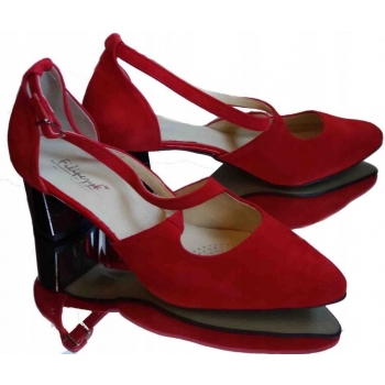 skorzane czerowne czółenko na szeroką stopę 42