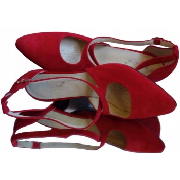 skorzane czerowne czółenko na szeroką stopę 42