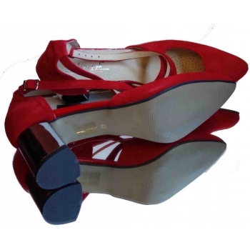 skorzane czerowne czółenko na szeroką stopę 42