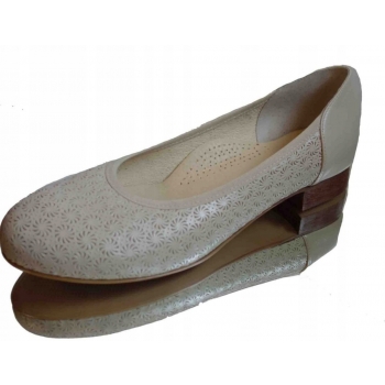 SKÓRZANE BALETKI beż azurowe tęgość H nr 40