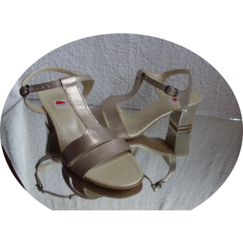 sandały obcas SKÓRA pastelowe zloto teg H 42