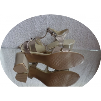 sandały obcas SKÓRA pastelowe zloto teg H 42
