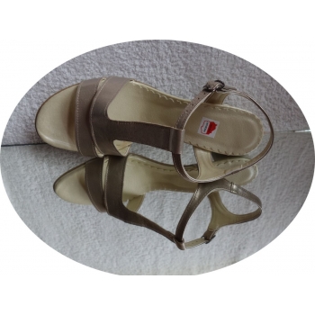 sandały obcas SKÓRA pastelowe zloto teg H 42