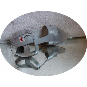 Sandały obcas SKÓRA jasny popiel teg H 42