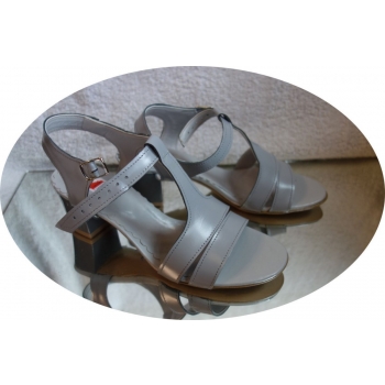 Sandały obcas SKÓRA jasny popiel teg H 42
