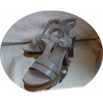 Sandały obcas SKÓRA jasny popiel teg H 42