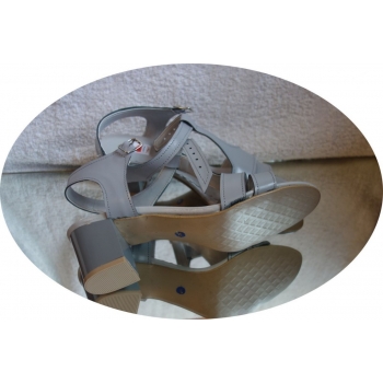 Sandały obcas SKÓRA jasny popiel teg H 42