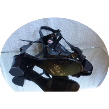 sandały obcas SKÓRA czarny lakier teg 2x H 35