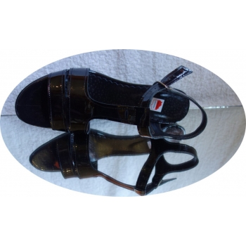 sandały obcas SKÓRA czarny lakier teg 2x H 35