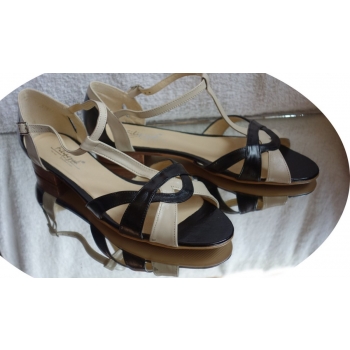 -20% SKÓRZANE sandały czarny beż Tęgośc H 41