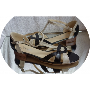 -20% SKÓRZANE sandały czarny beż Tęgośc H 41