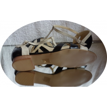 -20% SKÓRZANE sandały czarny beż Tęgośc H 41