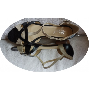 -20% . SKÓRZANE sandały czarny beż Tęgośc H 43