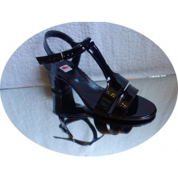 sandały obcas SKÓRA czarny lakier teg 2x H 37