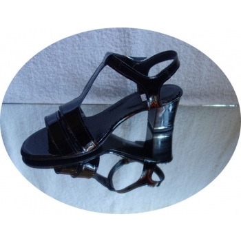 sandały obcas SKÓRA czarny lakier teg 2x H 37