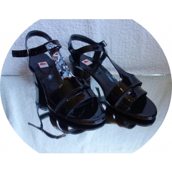 sandały obcas SKÓRA czarny lakier teg 2x H 37