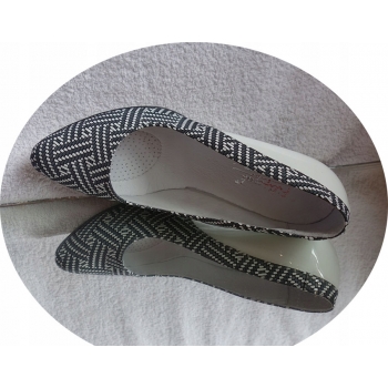 SKÓRZANE czółenko TĘGOŚĆ H pepitko biały obcas 37