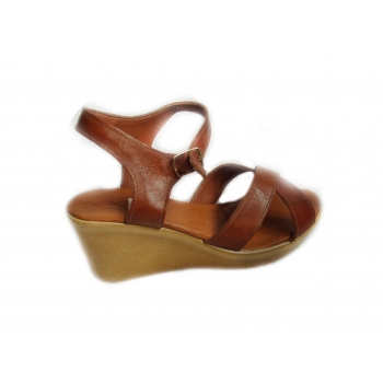 SKÓRZANE sandały tęgośc H BRĄZOWE koturn 36