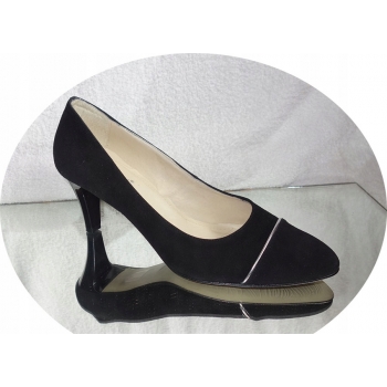 czarne CZÓŁENKA SKÓRZAY zamsz obcas teg G 45