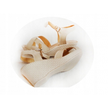 SKÓRZANE sandały tęgośc beżowe G i H 40