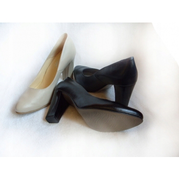 SKÓRZANE czółenko kolory obcas TĘGOŚĆ H beż 38