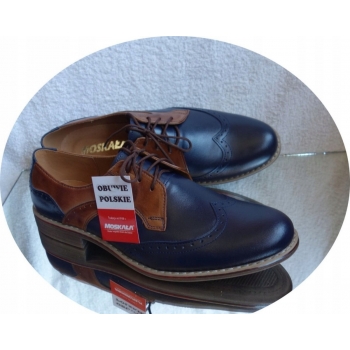 -40% skórzane BUTY męskie granat brąz 41