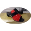 Klapki skórzane czarno-czerwone 4cm obcas 40