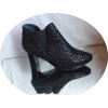 Botki Damskie Skórzane, Czarne, szerokie H, Obcas 8cm, 41