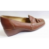 Buty mokasyny skórzane koturn, brązowy, 36