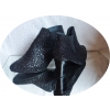 Botki Damskie Skórzane, Czarne, szerokie H, Obcas 8cm, 41