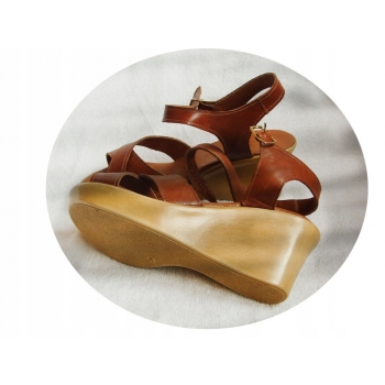 Sandały damskie skórzane - brązowe 36 cm