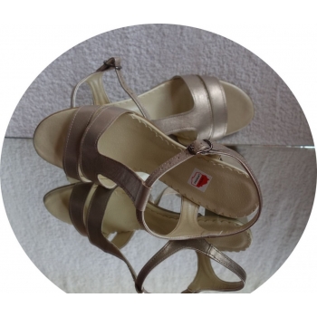 Sandały Obcas Skóra Pastelowe Złoto Tęgość H 40