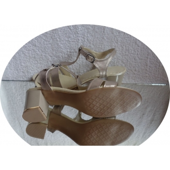 Sandały obcas SKÓRA pastelowe złoto, H37