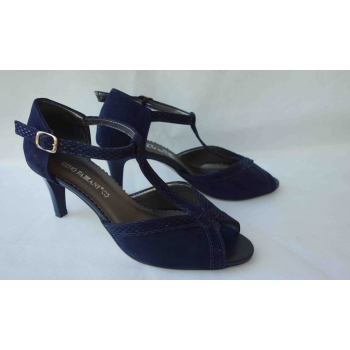 Sandały SKÓRZANE granat szersze obcas 7 37