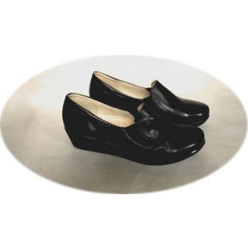 Mokasyny damskie czarne koturn 4cm - POLSKI PRODUCENT