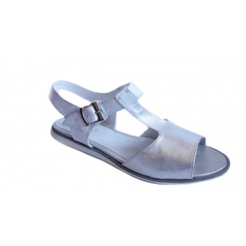 Sandały skórzane damskie - srebrne - r. 42