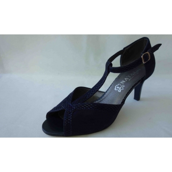 Sandały SKÓRZANE granat szersze obcas 7 37