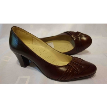 Eleganckie czółenko skórzane, 6 cm obcas, brąz, roz. 37
