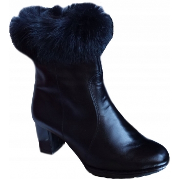 Buty Damskie Skórzane Botki Szerokiej Tęgości H, Obcas 6 cm