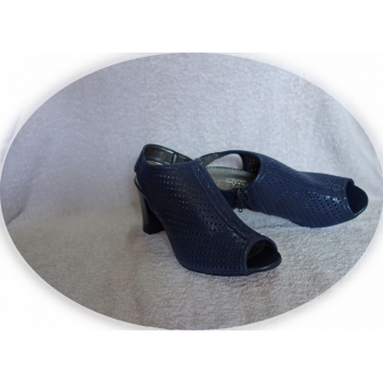 Modne Sandały Granatowe, Skóra Naturalna, Szersza Stopa