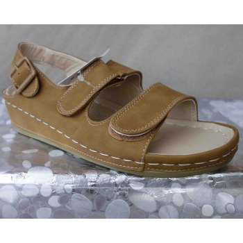 Sandały na szeroką stopę - Regulowane, Skórzane, Brąz. (39)