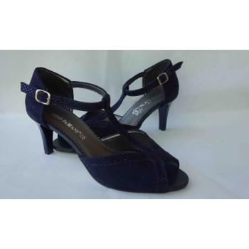 Sandały SKÓRZANE granat szersze obcas 7 37