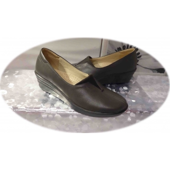 Mokasyny damskie skórzane koturny 4cm - szary
